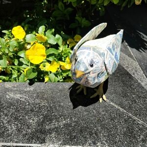 Papier Mache Bird Sculpture Mixed Media Stamp Travel Theme
